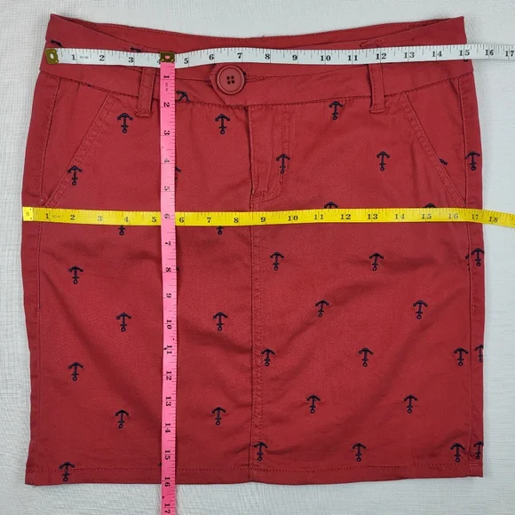 British Khaki SKIRT Womens Size 2 Red w Navy Blue Embroidered Anchors Nautical - Picture 3 of 11